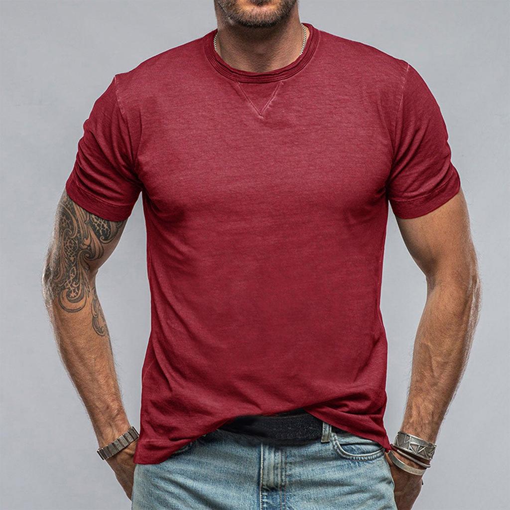Men's Summer Solid Round Neck Short Sleeved T-shirt