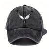 Classic Feathered Totem Print Baseball Cap - Black Outdoor Festival Hat With Wing & Design, Hand Washable Textile Material