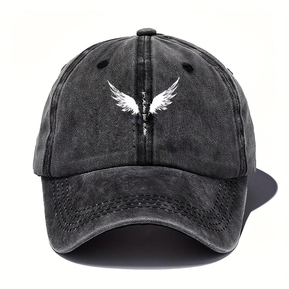 Classic Feathered Totem Print Baseball Cap - Black Outdoor Festival Hat With Wing & Design, Hand Washable Textile Material