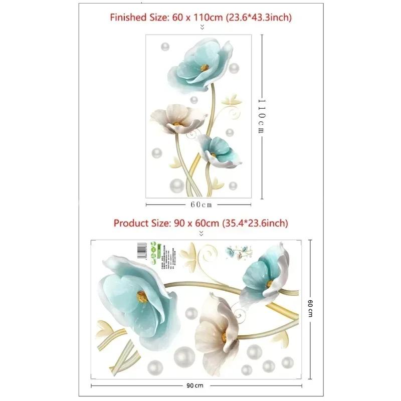 New Blue Lotus Wall Stickers Large DIY Decorative Stickers Living Room Home Decor Flowers Wall Decals Bedroom Art Design