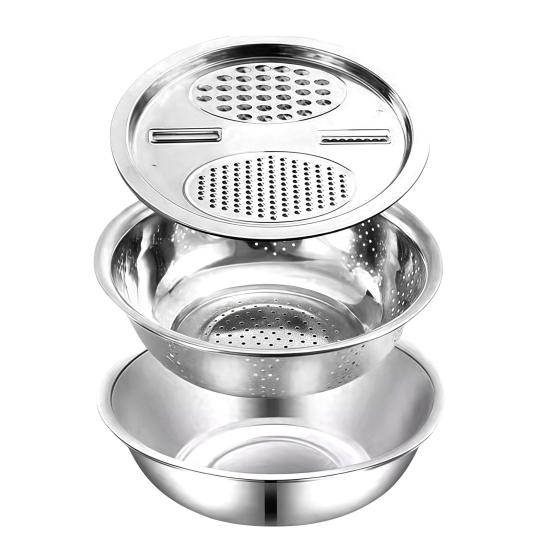 Stainless Steel Drain Basket 5 in Basin with Grater 1 Multifunctional Kitchen Drainage Chopping Strainer Basin for Vegetable