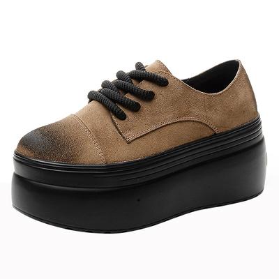 Bottes compensées en cuir véritable et daim de 8 cm pour femme, chaussures montantes, soulageant la pression, collection printemps-automne