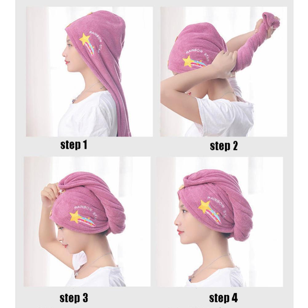 Ladies' Cartoon Embroidered Dry Hair Cap, Coral Fleece Thickened Water Absorbing Triangular Cap, Shower Cap, Dry Hair Towel, Quick Drying
