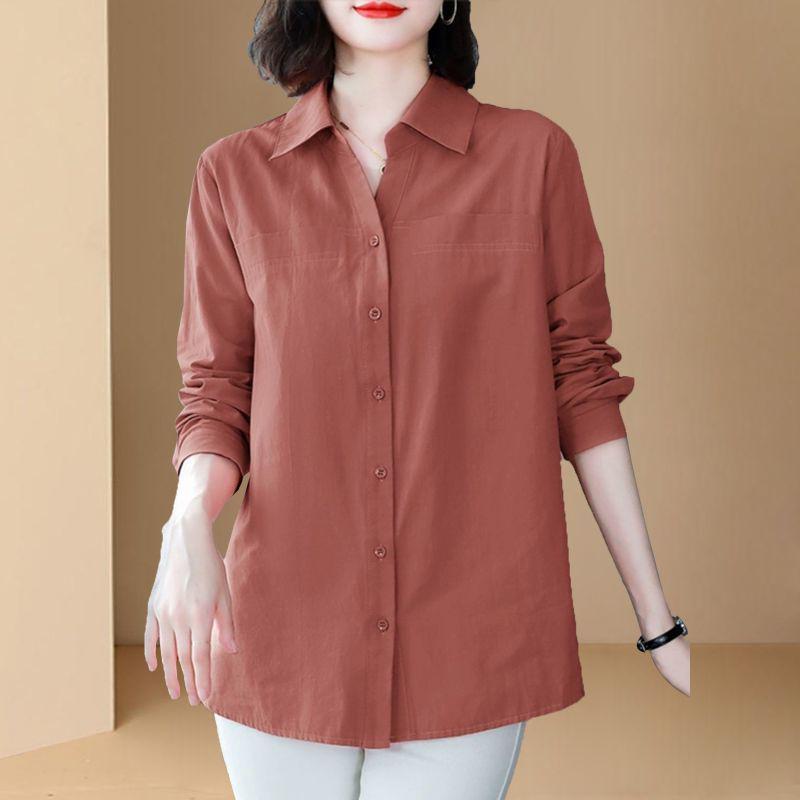 2025 Spring/Autumn Women's Plus Size Loose Long Sleeve Off-Shoulder Shirt with Turn-Down Collar