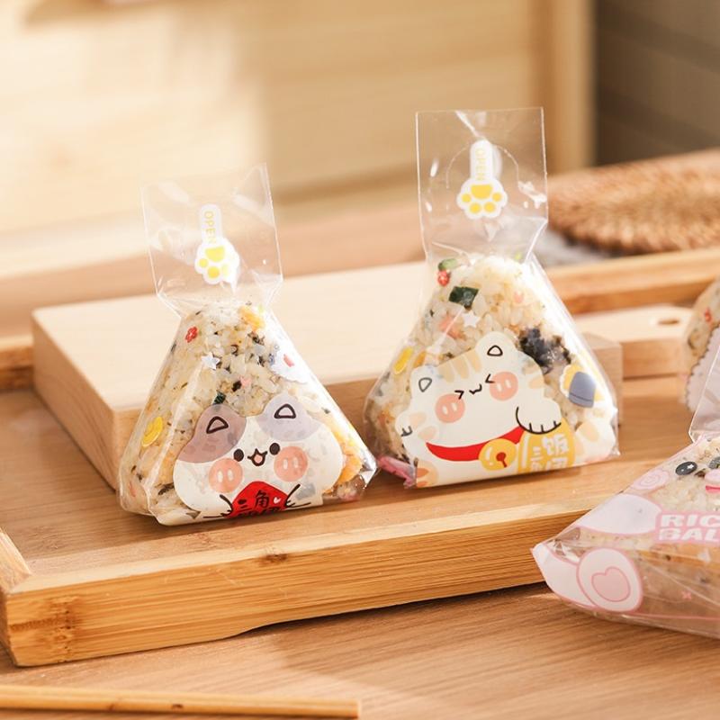 50Pcs Cartoon Pattern Japanese Triangle Seaweed Onigiri Wrappers Sushi Bento Disposable Packing Bags Making Mold Bento Accessory