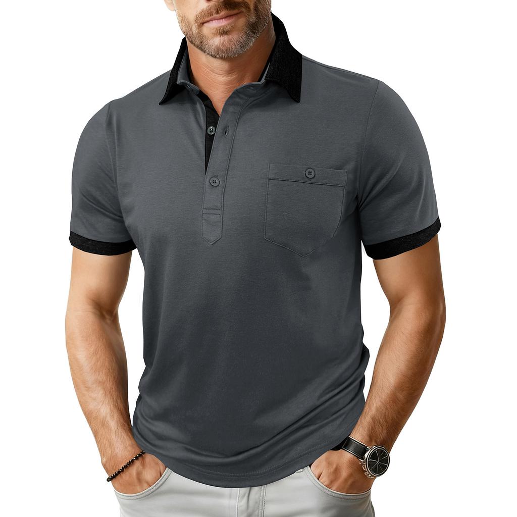 Men's Loose Threaded Cuffs Short,sleeved Men's Casual Lapel Button Top