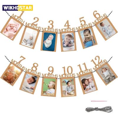 Birthday Baby One Year 12 Months Photo Banner Baby Boy Girl 1 Year Birthday Party Decor Photo Garlands Baby First Birthday Party