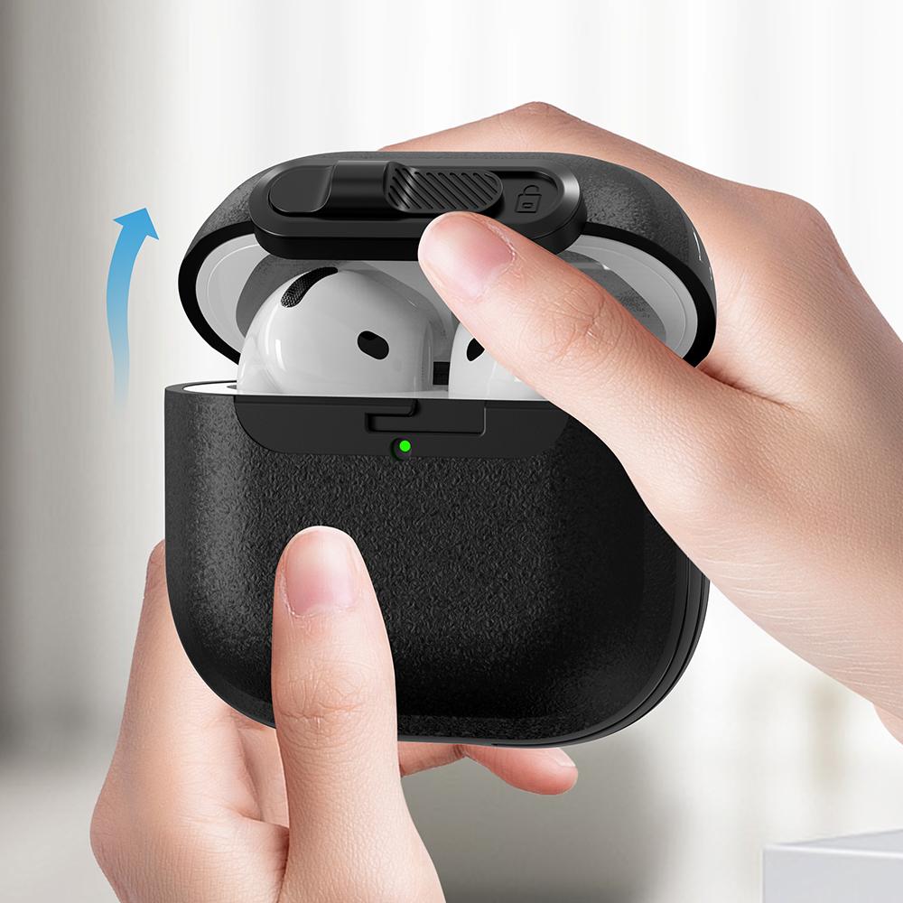 For AirPods 4 Protective Case Lock Buckle Switch TPU + PC Wireless Earphones Cover with Carabiner