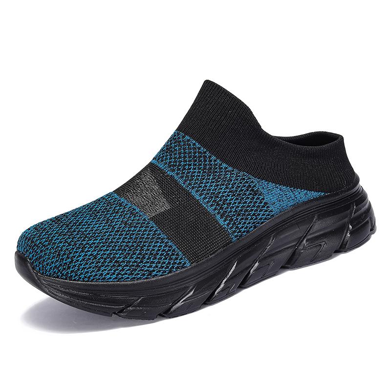 

Сандалии без застежек с открытой пяткой для мужчин и женщин - летние сланцы из дышащей сетки с плоской подошвой, легкая повседневная одежда для отдыха на открытом воздухе 47 чёрный/синий