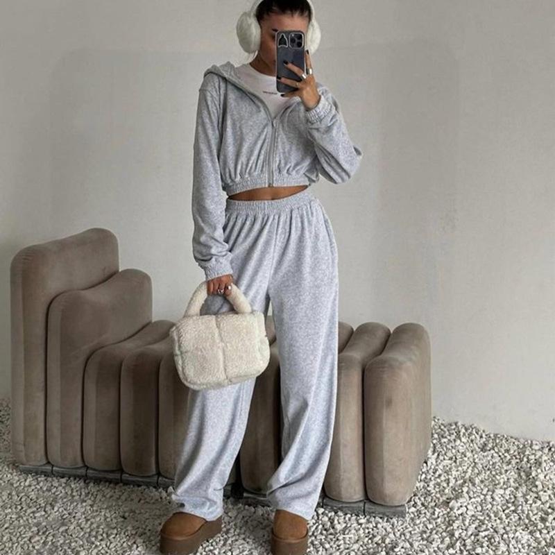 Women's Casual Hoodie Sweatsuit Set Long Sleeve Zip-Up Hooded Sweatshirt with Drawstring Jogger Pants 2 Piece Outfit