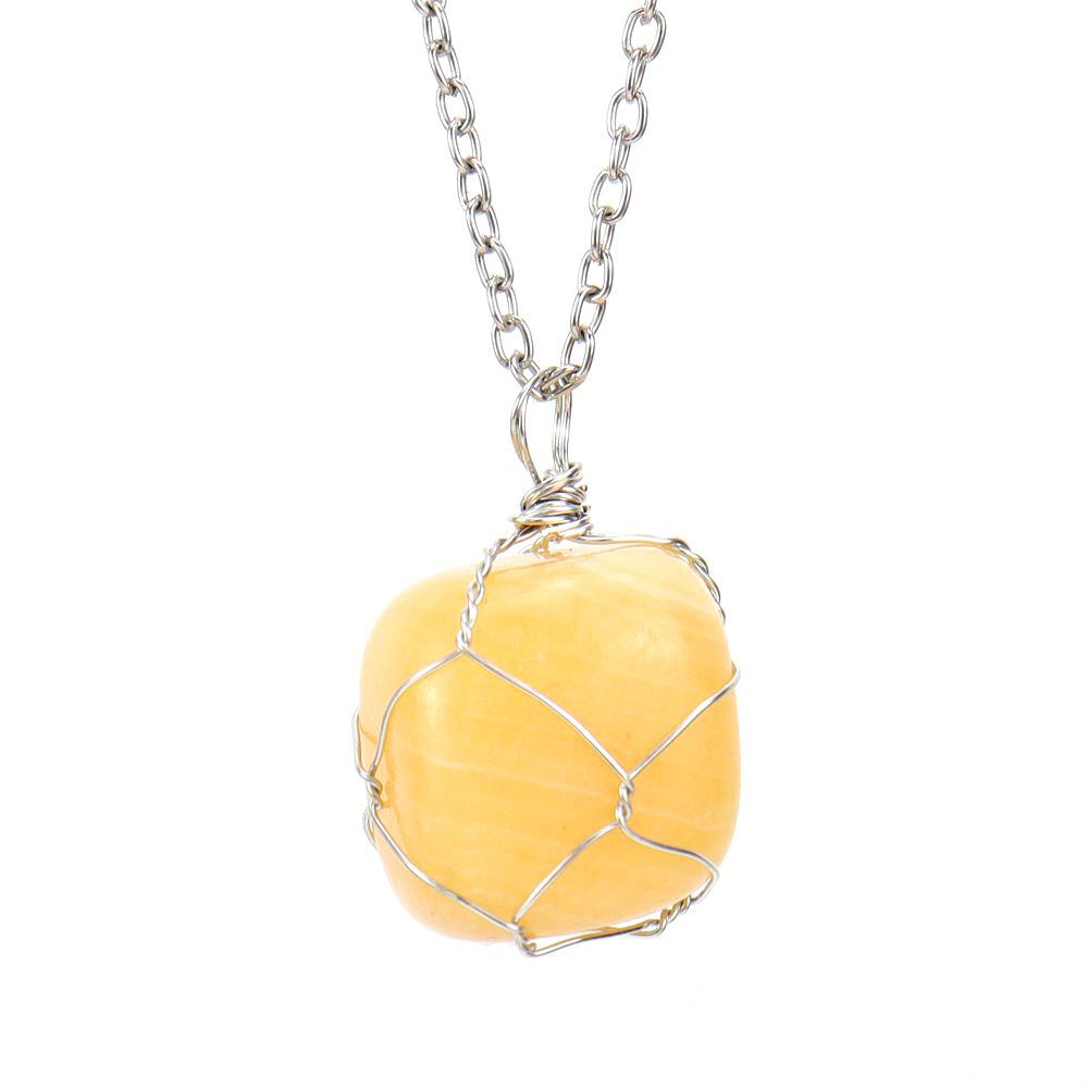 Handmade Silver Wire Winding Irregular Conformal Natural Stone Crystal Rough Stone Pendant Necklace N670