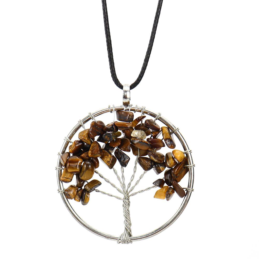 Hand-Wound Natural Gravel Crystal Tree Of Life, Natural Stone Fortune Tree Colorful Necklace N85