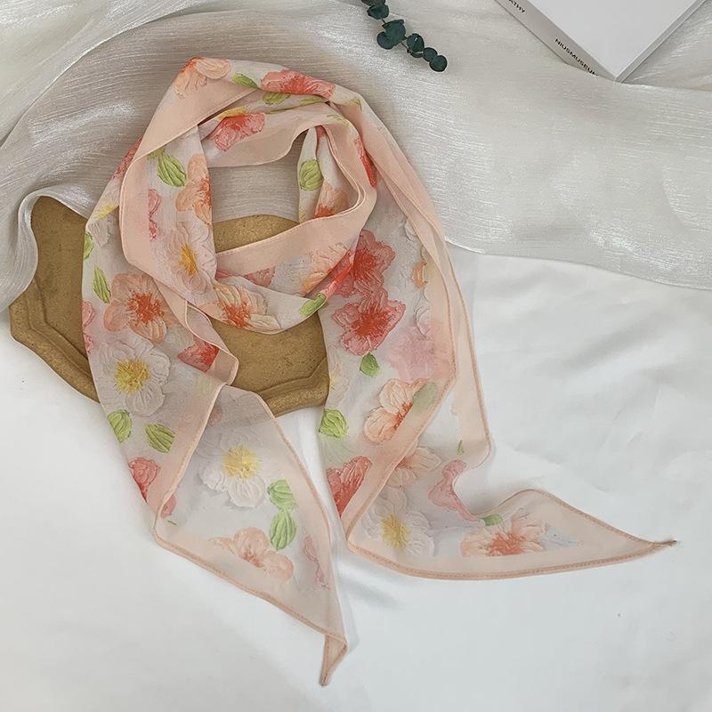 Long Silk Scarf Neck High-end Decorative Scarf Multi-functional Floral Headscarf Headband Hair Tie Waist Belt Streamer