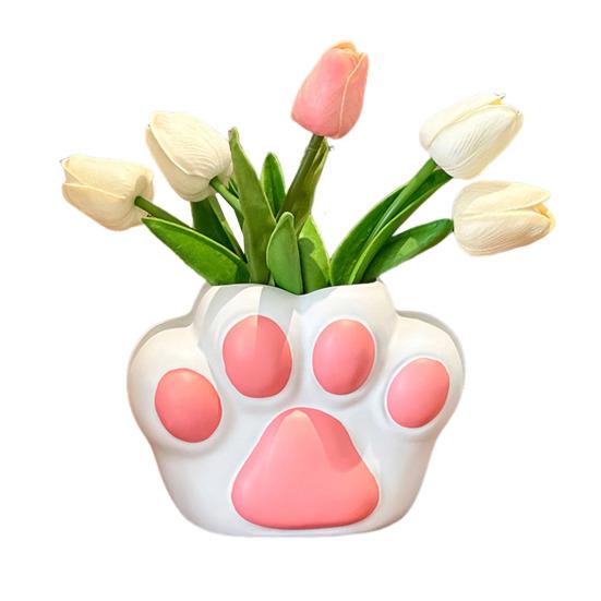 Cat Paw Vase Soft Enamel Artistic Flower Arrangement Vase TV Cabinet Home Living Room Decoration Accessory