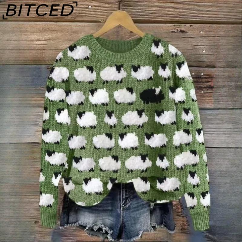 

BITCED Women s Sweater - O-Neck Color-Blocked Oversized Fashion Pullover Knit XXXXXL