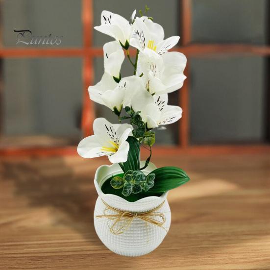 Simulation Magnolia Flower Artificial Potted 7 Head Home Office Living Room Table Centerpiece Wedding Faux Floral Plants Bonsai Indoor Outdoor Desktop