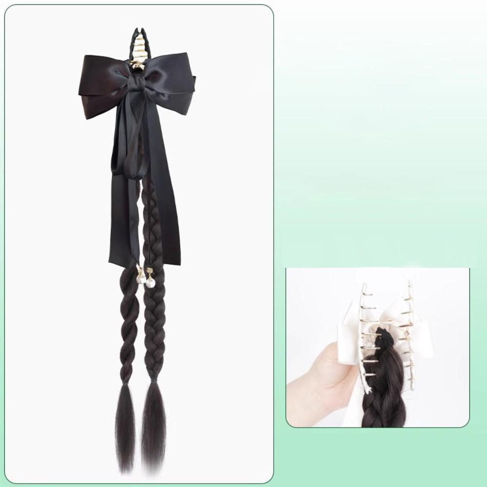 Female Synthetic Wig Lace Flower Bow Tie Tassel Grabbed Clip Wig Natural Fake Twist Ponytail Creative Gentle Versatile Hairstyle