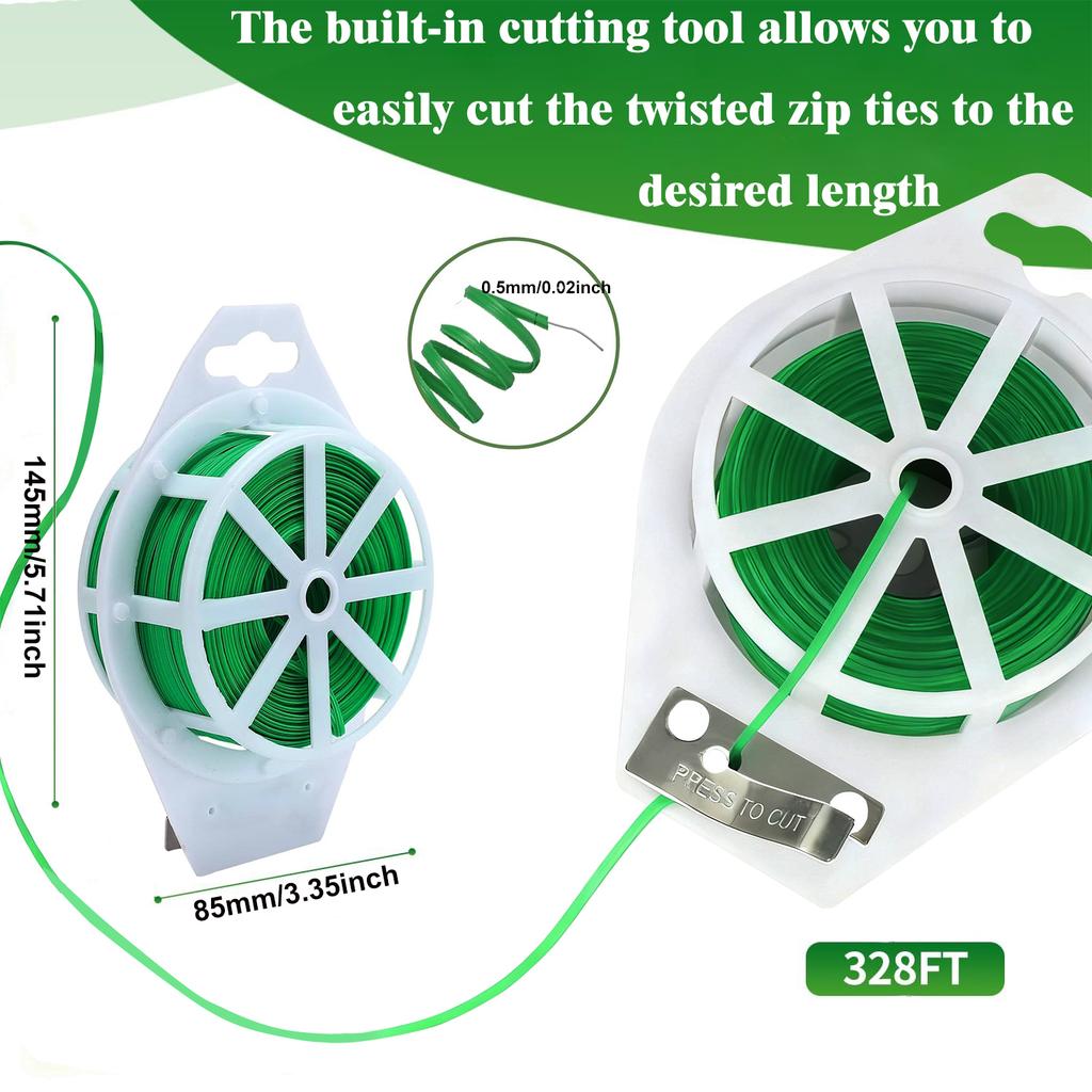 1 Rolle 100 m, multifunktionaler Kunststoff-Stahl-Twist-Krawatte, stabiler, wiederverwendbarer Stützgurt für Gartenblumenpflanzen