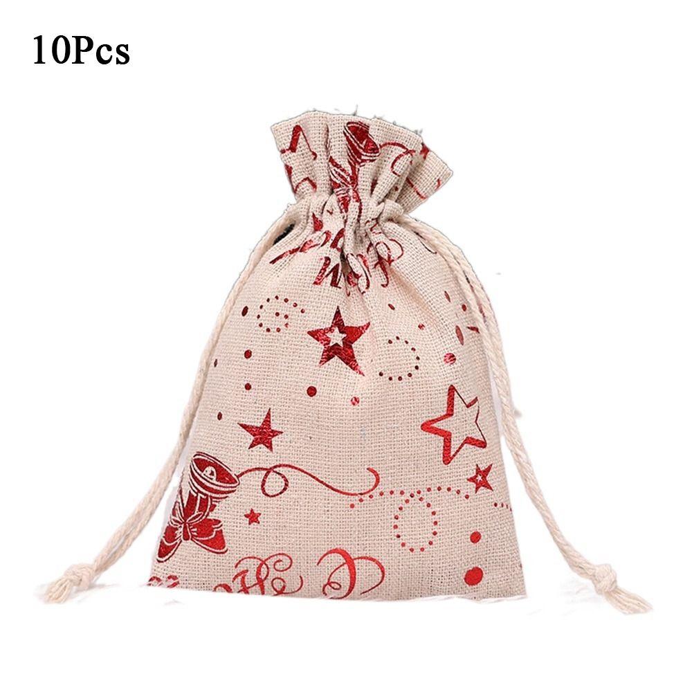 

10 шт. Мешок из хлопка для рождественских конфет Санта-Клауса, льняной мешок для рождественских подарков, Рождественский вечер S-F