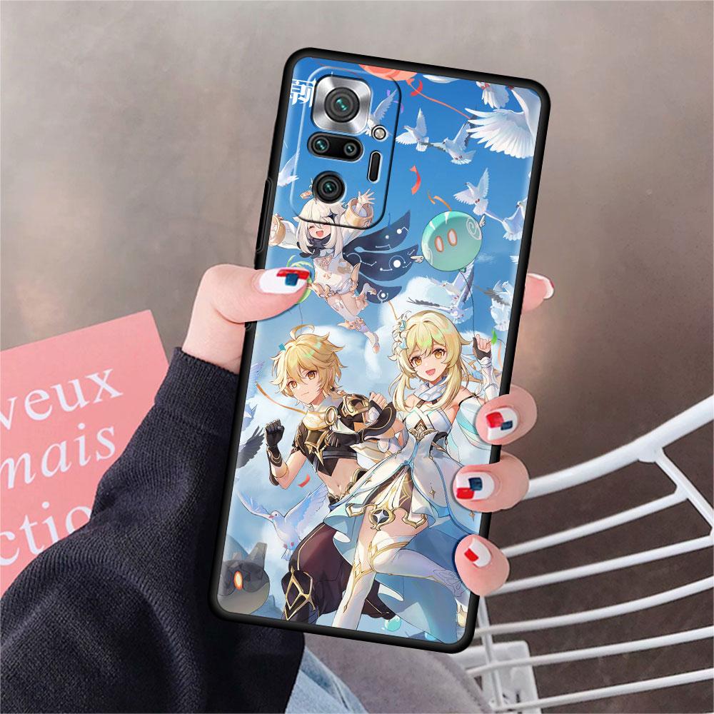 Luxury Black Phone Case For Xiaomi Redmi Note 11 10 9 8 7 Pro 9S 9A 9C 10s 8T K40 10C 10S Funda Cover Genshin Impact Beelzebul