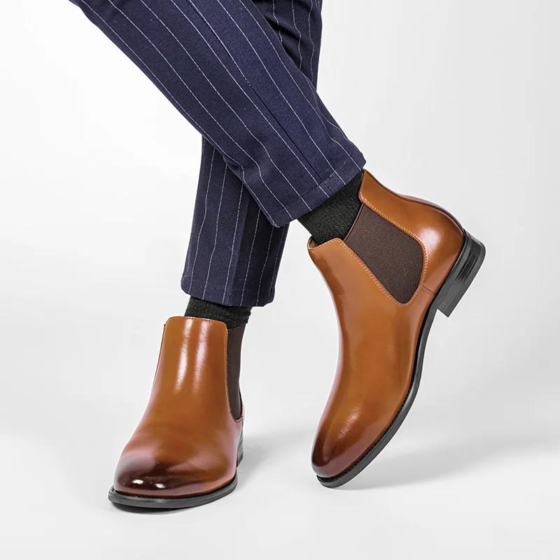 Golden Sapling Retro Men's Chelsea Boots Winter Work Shoes Genuine Leather Male Botas Wedding Business Formal Shoes Big Size 47
