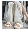 Women's Tencel Linen Wide-Leg Pants - Summer Ice Silk Cotton Blend, High Waist, Slimming, Floor Length, Loose Fit.