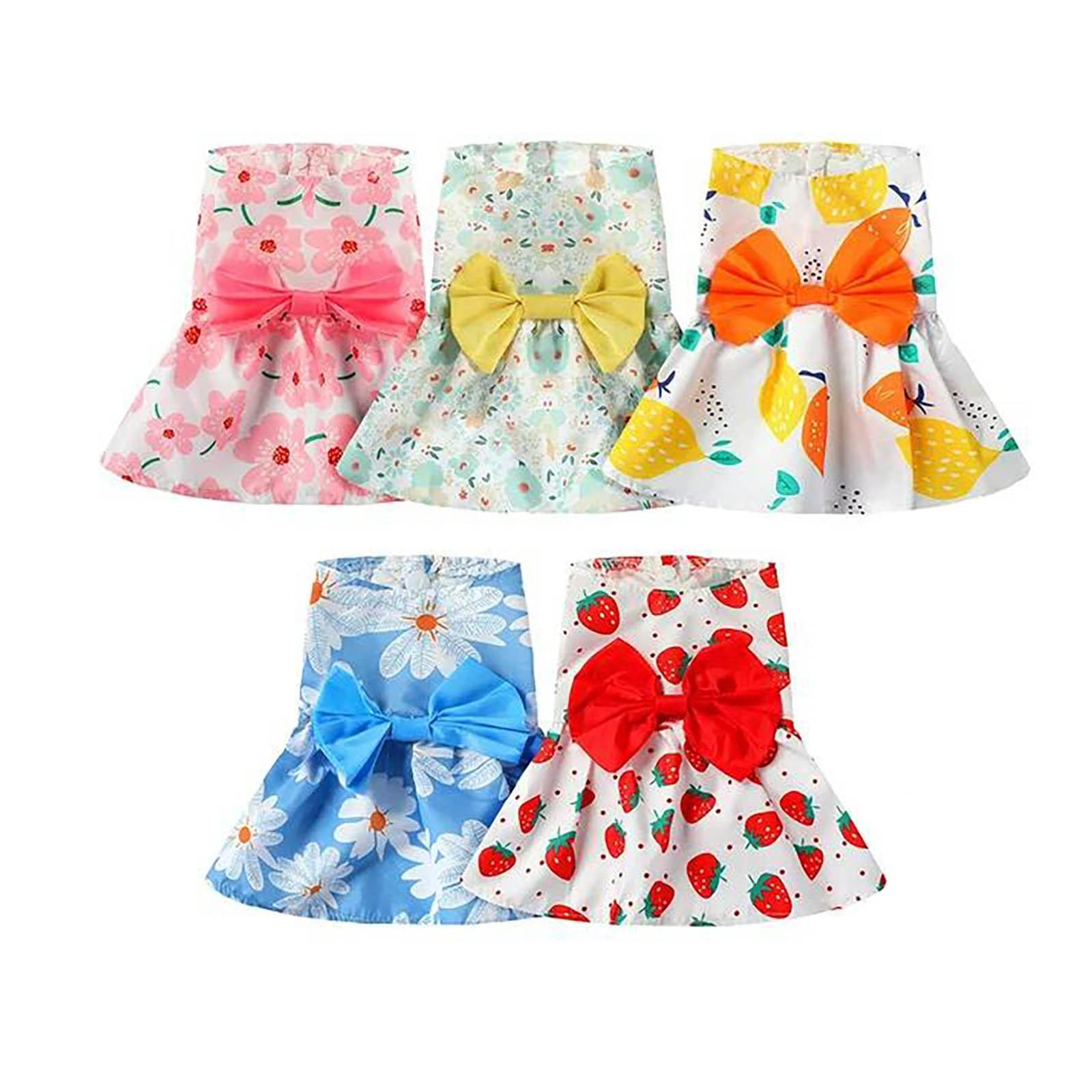 

5 шт. платья для собак для маленьких собак и девочек, платья для щенков с цветочным принтом, летнее платье принцессы с бантом M