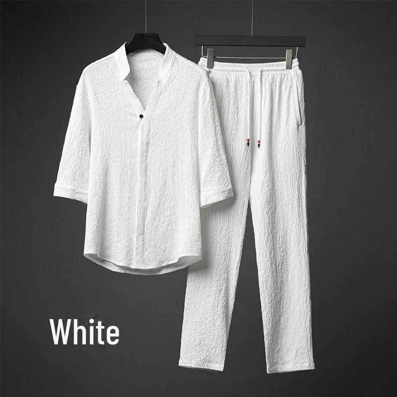 

Чоловічий літній ультратонкий костюм: Легкі розкішні вільні з двох частин середнього рукава, великий розмір, гаряча розпродаж 2025 5XL білий