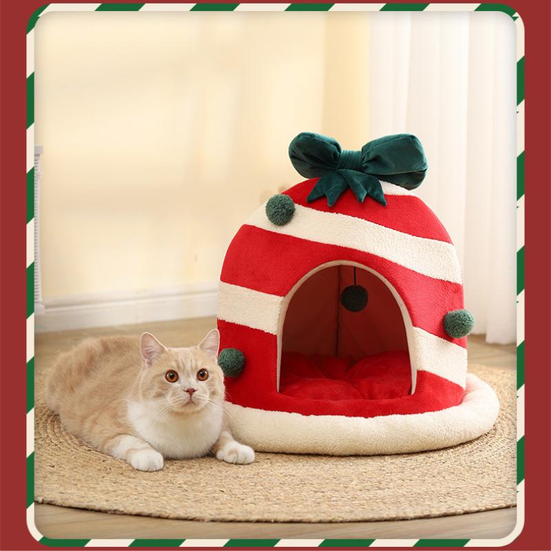 Christmas Cute Pet Winter Warm Pet Nest All Seasons Cat House Arctic Velvet Thickened Plush Cat Nest Mat