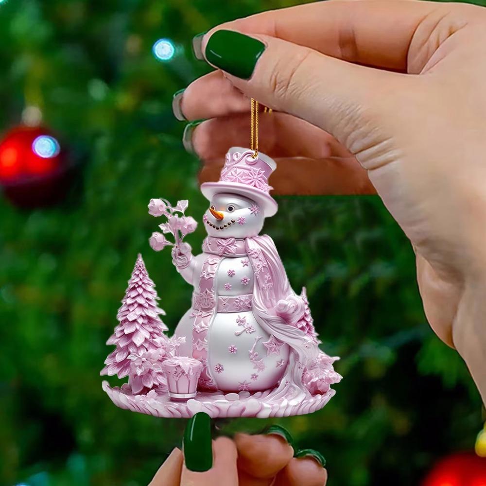 Flat Printing Hanging Pendants Pink Snowman Xmas Tree Ornament Party Supplies