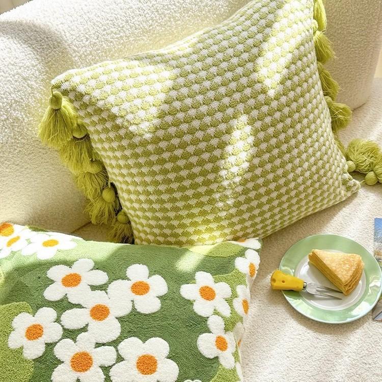 Nordic Lamp Luxury Ins Moss Green Living Room Sofa Pillow Cushion Office Waist Pillow Pillow Case Core-Free Premium