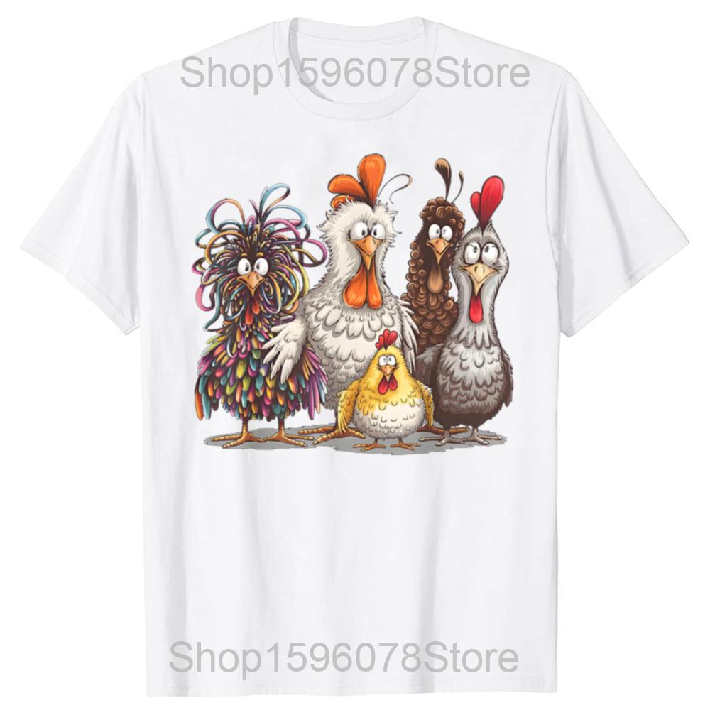 Funny Chicken Art Crazy Graphic T Shirts Men Women Pure Cotton Humor Streetwear Tee Shirt Short Sleeve Unisex Loose Clothing