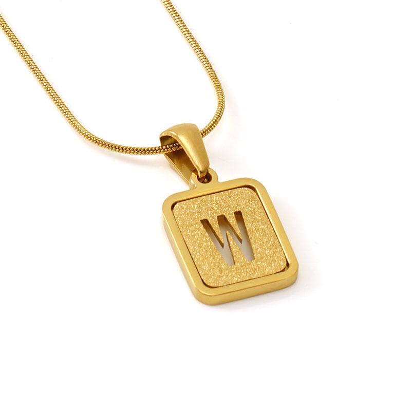 Colier cu pandantiv cu 26 de litere placat cu oțel inoxidabil cu design lanț șarpe rotund