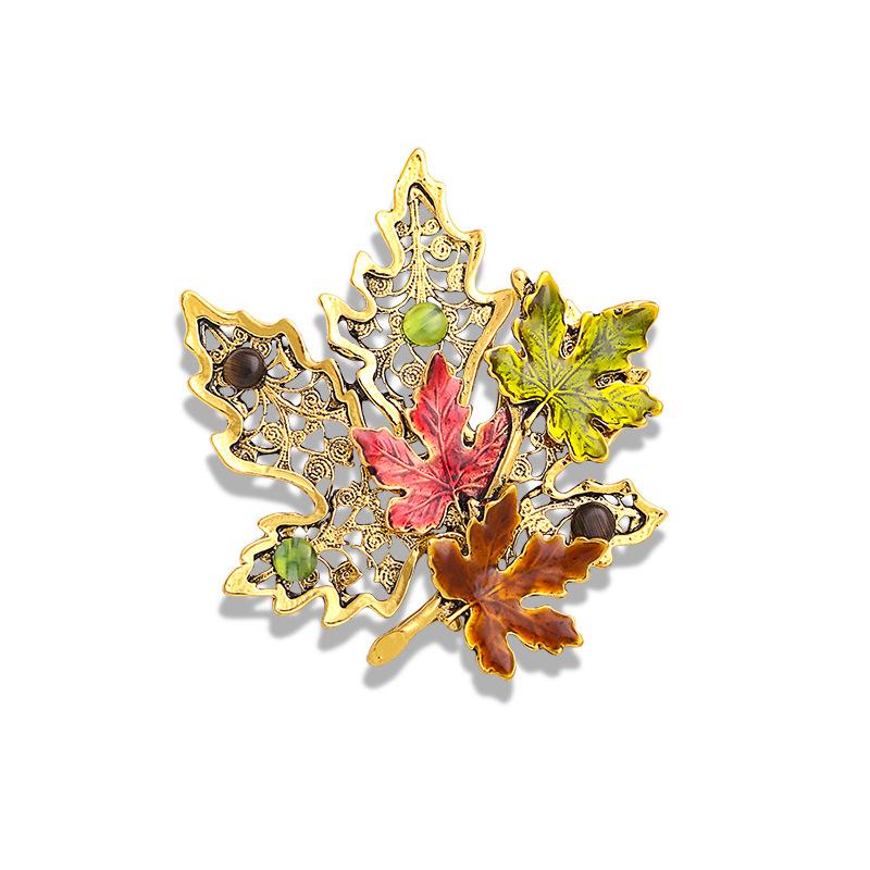 Drip Maple Leaf Brooch Fashion Enamel Leaf Pin Personality Plant Cat's Eye Brooch Women's Retro Clothing Accessories