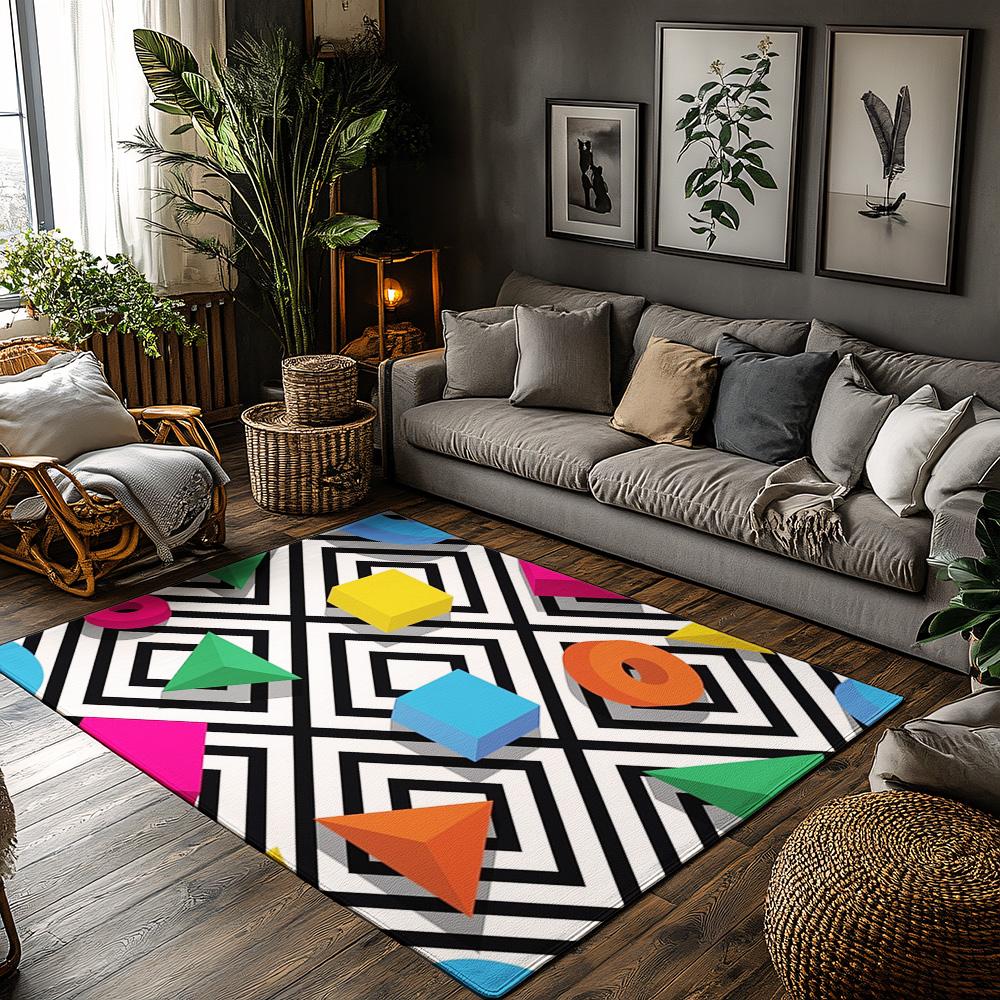 

Tuniu Colorful Geometric Rug Kids Play Mat Non Slip Room Carpet for Bedroom Living Room Decor 50x80cm