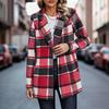 Women's Casual Fashion  Plaid Shirt Medium Woolen Coat