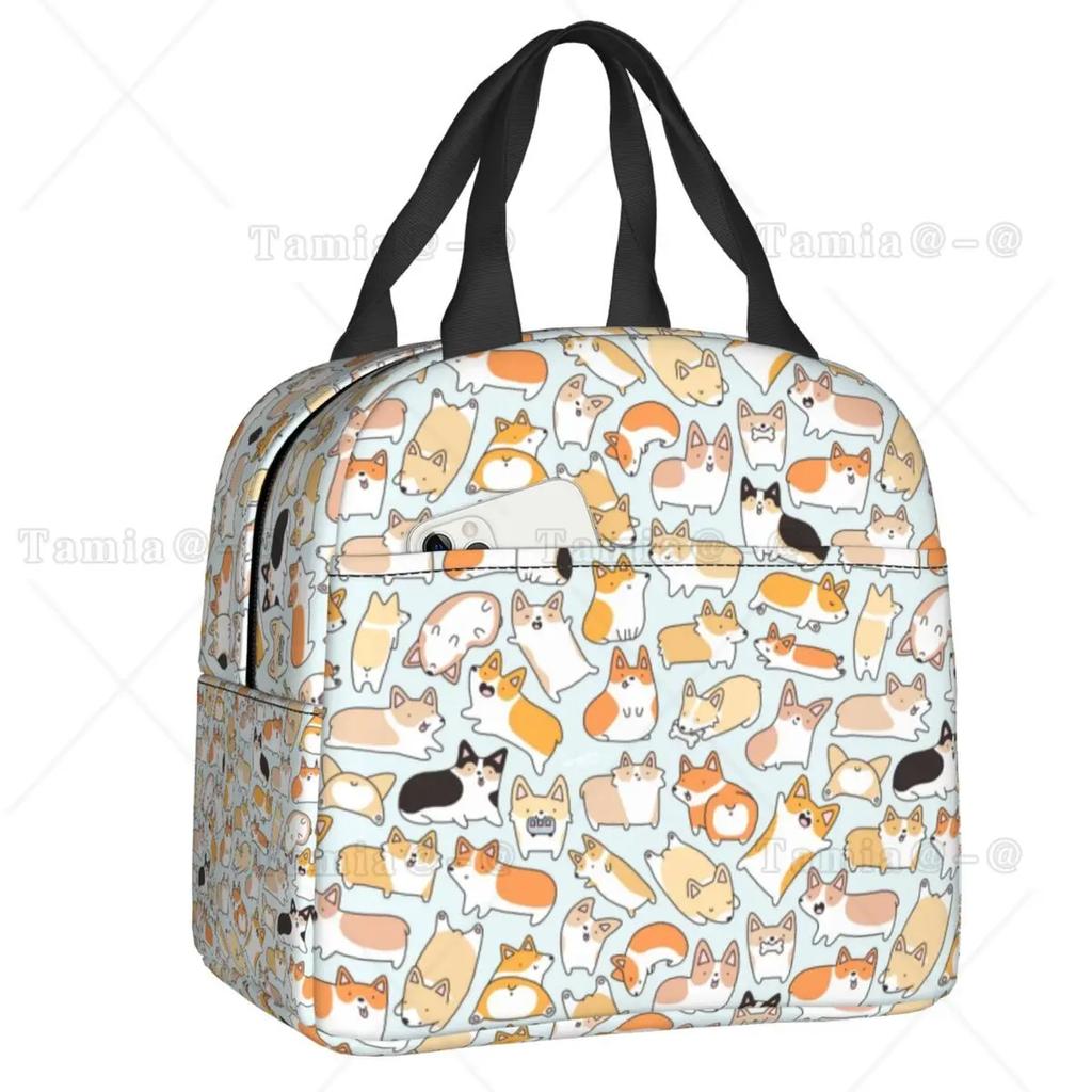 Coffee Welsh Corgi Dog Resuable Lunch Boxes Women Waterproof Cooler Thermal Food Insulated Lunch Bag Kids School Children