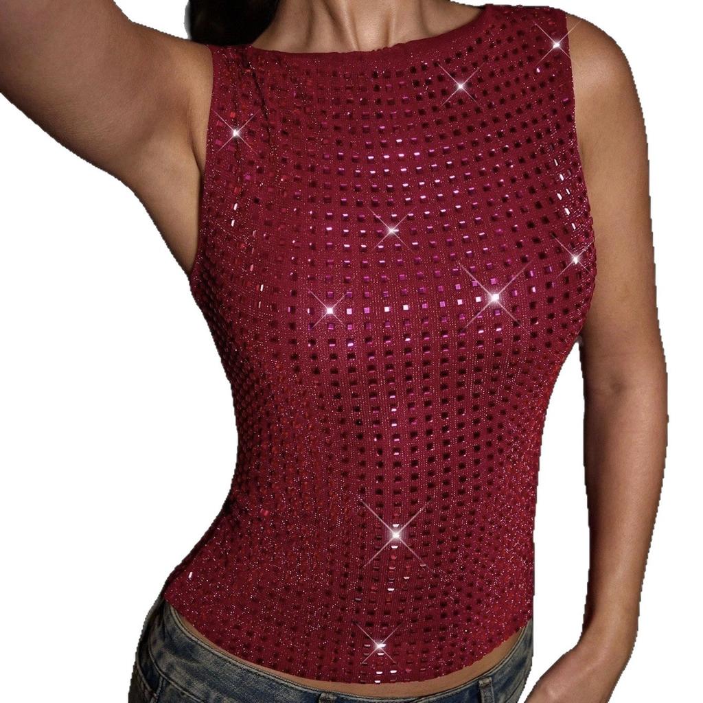 European and American style sexy hot diamond vest personalized street versatile slim fit outer top women