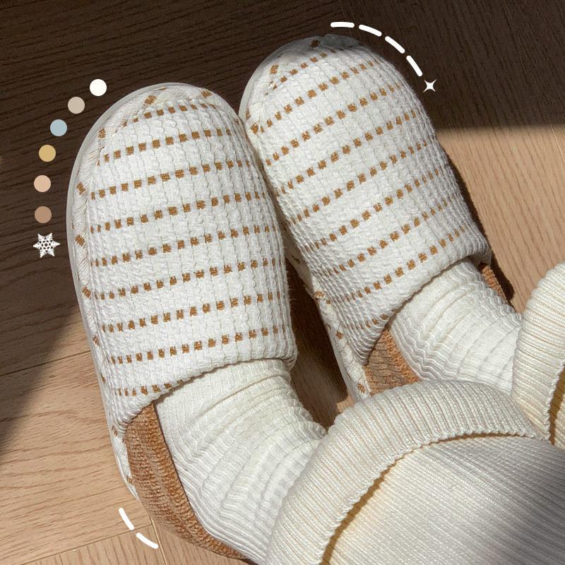 Winter new soft-soled knitted confinement shoes flat heel root bag warm home slippers cotton mop
