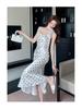 White Polka Dot Bodycon Spaghetti Strap Dress for Women - Summer French Style