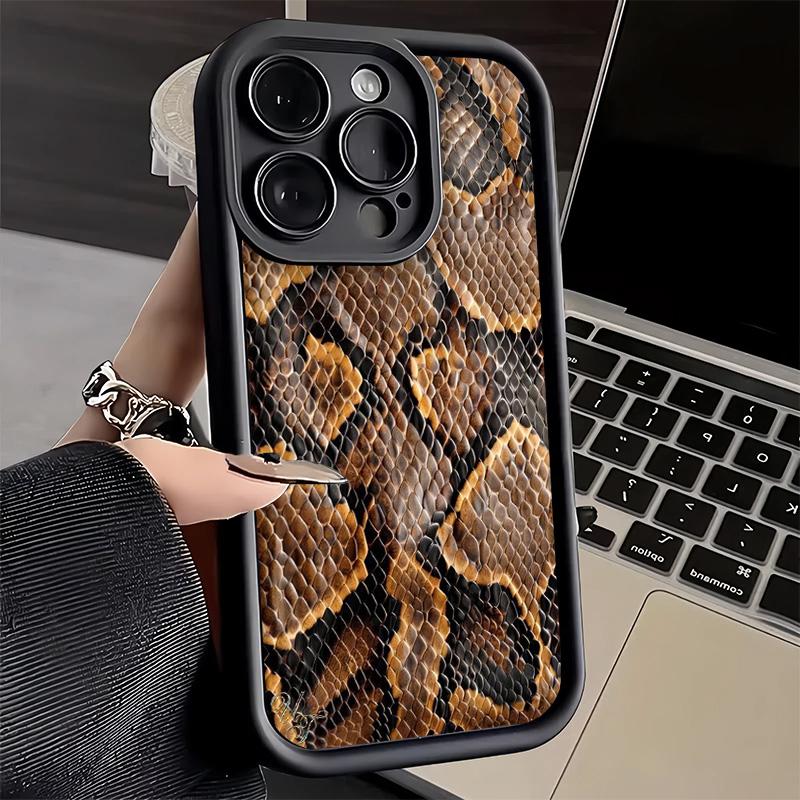 Phone Case for iPhone 17 Air 16E 15 16 Pro Max Fashion Snake Skin Pattern Cover 14 Plus 13 12 Mini Soft Shell Silicone Fundas