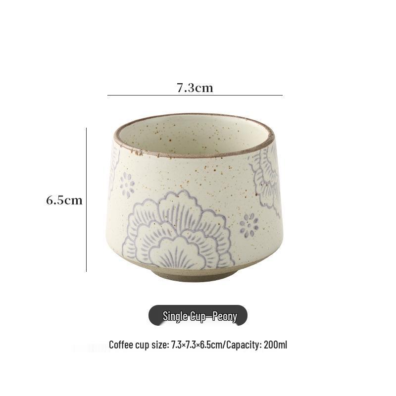 Retro Hand-Painted Ceramic Coffee Cup & Saucer Set with Latte Art Design
