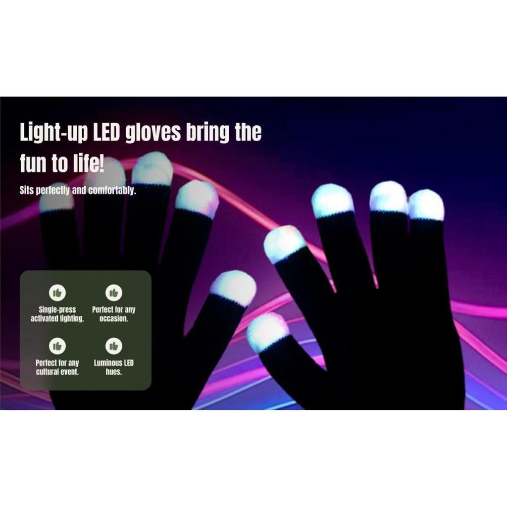 LED Gloves 7 Colors Glowing for Game Light Show Concert Halloween Costume
