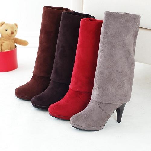 Elastic Frosted Fleece Tall Boots Spring and Autumn Women's Boots Leg Trimmer Over Knee Boots Knight Boots