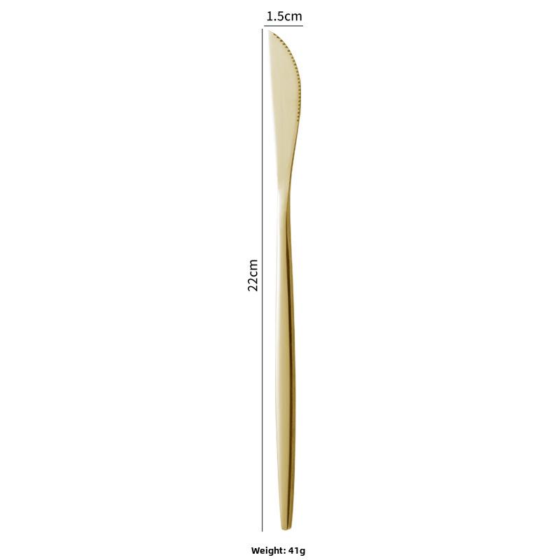 Gold-Plated Portuguese-Japanese Stainless Steel Cutlery Set: Knife, Fork, Dessert Spoon, Chopsticks, Ice Cream Spoon, Fruit Fork