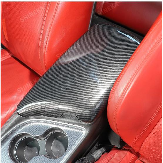 SHINEKA ABS Carbon Fiber Armrest Box Panel Decoration Cover for Dodge Challenger 2015 Up Car Interior Accessories