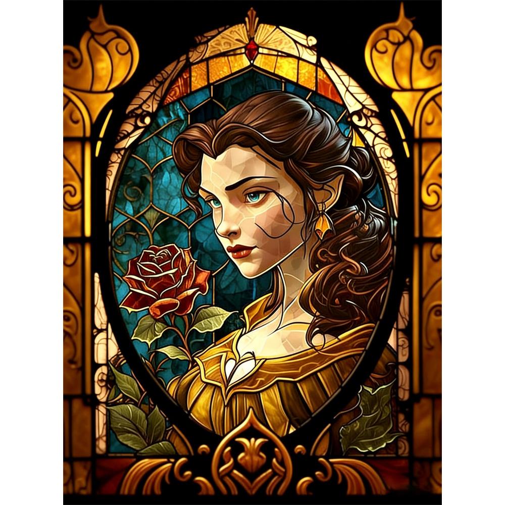 

Disney Diamond Painting 5D DIY Belle Stained Glass Illustration Art Mosaic Embroidery Decoration Cross Stitch Gift Round 20x30cm