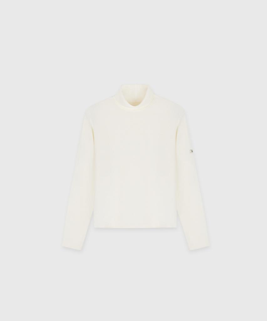 Tire Wool Tencel Jersey Roll Neck Top Cream White