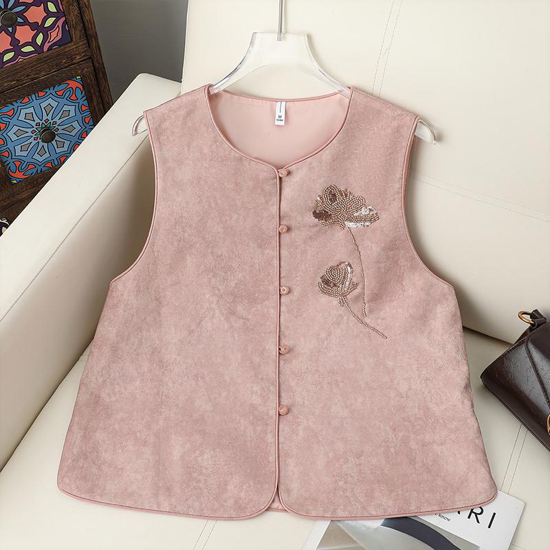 

Women s Chinese Style Embroidered Cape Vest with Stand Collar – Autumn/Winter Fashion Top 2XL (105-120 cm) рожевий