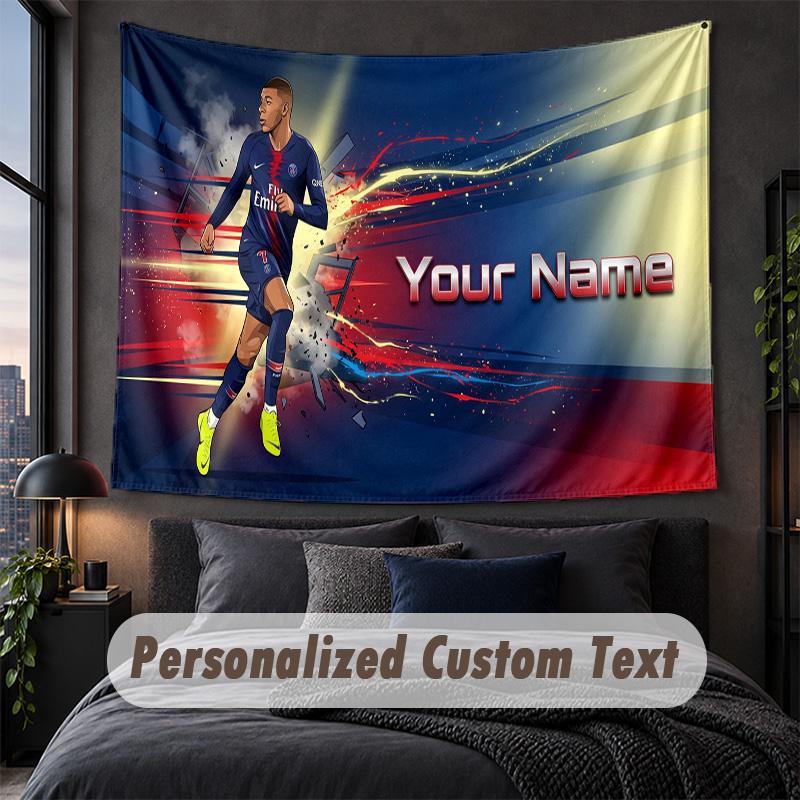 Custom Name Text Tapestry,Kylian Mbappe Decorative Wall Hanging, Background Tapestry For Home Bedroom